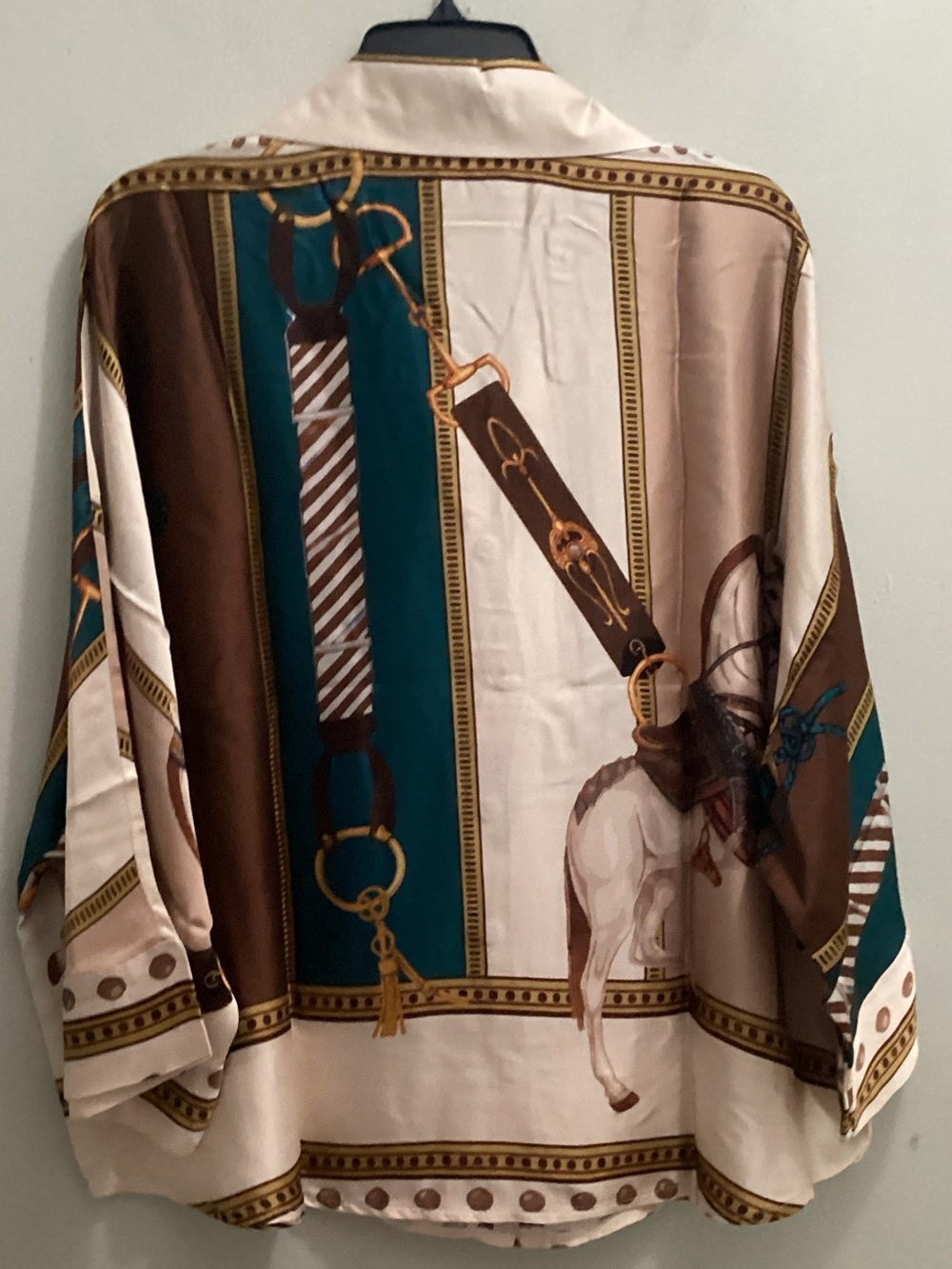 Made in Italy Cream, Brown & Teal Equestrian-Print Wide-Leg 2pcs set - Picture 3 of 7